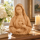 Hand-Carved Immaculate Heart of Mary Wooden Statue – Blessed Virgin Mary Religious Decor, Symbol of Love, Faith & Divine Protection | Christian Prayer Gift