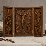 The Life of Christ Hand-Carved Beechwood Triptych – From Nativity to Resurrection Glory