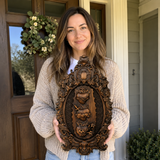 The Holy Family Sacred Hearts Triptych - Hand-Painted Wood Carving