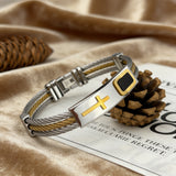 Titanium Steel Braided Two-Tone Cross Bangle