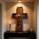 BGCOPPER Savior Jesus Cross - Carved from Natural Wood