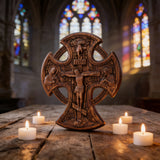 Hand-Carved Beechwood “Hand of Redemption” Crucifix | The Passion and Divine Grace of Christ