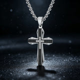 Brushed & Faceted Titanium Steel Cross Necklace – Modern Faith, Bold Devotion