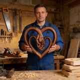12-inch heart-shaped wood carving: carving time in the name of love