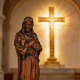 Jesus as the Good Shepherd Wooden Circular Sculpture: Desktop Decoration