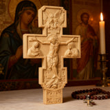 Hand-Carved Beechwood Religious Cross: A Sacred Artistic Testament to Christian Faith