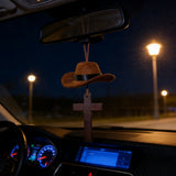 Cowboy Hat & Cross Car Charm: Faith Meets Western Spirit