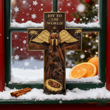 Christmas cross, Nativity cross,Joy to the world wood carving- best Christmas gift