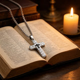 Retro Braided Texture Inlaid Zircon Cross Pendant Necklace