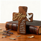 Ornate "Love" "Faith" "Hope" Wooden Cross, Solid Wood Cross