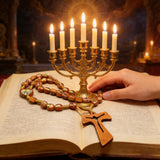 Wooden Medal Rosary with Cross