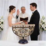Hand-Painted Enamel Menorah (9-Branch Candelabra) - design detail