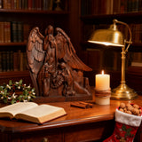 Hand-Carved Holy Family & Guardian Angel Solid Wood Statue: A Faith Artwork Anchoring Divine Blessings for Your Home