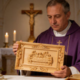 Limitiert: Südeuropäischer Buchsbaum Jesus Letztes Abendmahl - Religiöse Vatikan Christliche Wandkunst-Skulptur