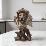 Vintage Faux-Wood Lion Head Resin Figurine | Office & Home Deco