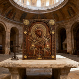 Our Lady of Sorrows Wooden Wall Decor - Our Lady of the Seven Arrows Softens the Heart of Evil - product view