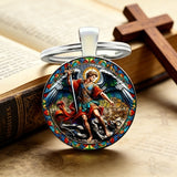 Stained Glass St. Michael Keychain: Conquer Darkness with Light