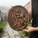 St.Christopher Christian Wood Carving Plaque/The patron saint of travelers