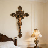 Wood Carving of Jesus Cross with St. Benedict's Exorcism