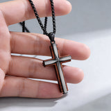 Minimalist Titanium Steel & Wood Cross Necklace – Faith in Simplicity
