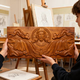 Trinity of Grace” Hand-Carved Jesus & Holy Spirit Wood Wall Art – 22.75