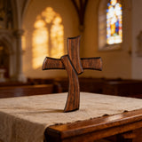 Minimalist Twist Wooden Hand Carved Cross for Wall Decor, Religious Gift Cross