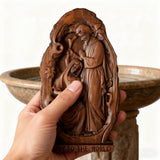 Natural Beechwood Nativity Scene Wooden Carved Plaque Tabletop Arrangement