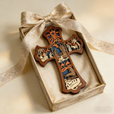 Nativity 3D Layered Wooden Cross | Christian Faith Decor ✨ for Christian home decor and prayer spaces