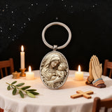 Madonna & Child Oval Alloy Glass Keychain