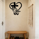 Praying Hands, Heart & Cross Metal Wall Art: Faith, Love, and Devotion in One Design