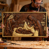 Krippe Holz geschnitzte Plakette, religiöses Wand dekor, Weihnachts geschenk