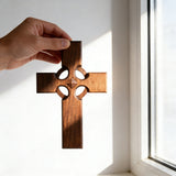 Irish Celtic Cross Wooden Hand Carved Cross for Wall Decor, Religious Gift Cross