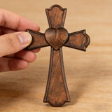 Eternal Heart Hand-Carved Wood Cross: Faith Woven with Love
