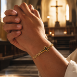 Men’s Carbon Fiber Inlay Cross Curb Chain Bracelet, 316L Stainless Steel Adjustable Religious Faith Bracelet, Silver & Gold Tone Christian Gift for Him