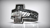S925K Silver Jesus Guardian Cross Sacred Heart of Jesus Ring - BGCOPPER