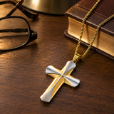 Two-Tone 3D Layer Contour Stainless Steel Cross Necklace