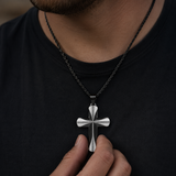 Two-Tone 3D Layer Contour Stainless Steel Cross Necklace