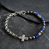 Cross Bracelet with Lapis Lazuli & Hematite — For Faith, Wisdom, and Steady Strength - Christian gift presentation