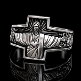 S925K Silver Jesus Guardian Cross Sacred Heart of Jesus Ring