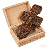 Eastern Orthodox Crucifixion Cross Wall Decor - Faith & Redemption Theme Wooden Carved Wall Hanging