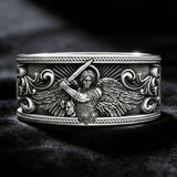 S925K Silver Archangel Michael Ring | Sacred Protection and Baroque Rococo Style Engravings