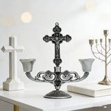Vintage Jesus Cross Candelabra: Faith Woven into Warm Glow