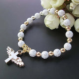 Angel Wing Cross Rosary Bronzing Acrylic Baptism Stretch Beaded - BGCOPPER