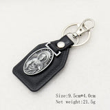 St.Benedict Guadalupe Miraculous Medal Keyrings Leather Car Key Chains - BGCOPPER