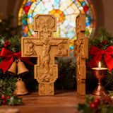 Hand-Carved Beechwood Religious Cross: A Sacred Artistic Testament to Christian Faith