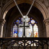 Silver & Black Textured Cross Necklace: A Stylish Fusion of Faith and Edge