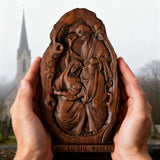 Natural Beechwood Nativity Scene Wooden Carved Plaque Tabletop Arrangement