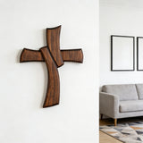 Minimalist Twist Wooden Hand Carved Cross for Wall Decor, Religious Gift Cross
