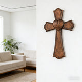 Eternal Heart Hand-Carved Wood Cross: Faith Woven with Love