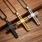Modern Cable Wire Inlay Cross Pendant Necklace